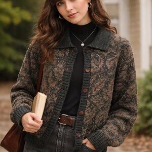 Vintage 90s Textured Knit Button-Front Cardigan Sweater – Size Medium